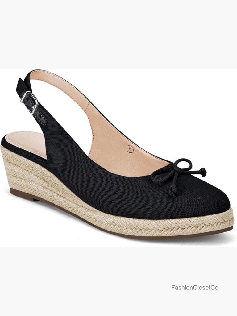 Canvas Platform Slingback Wedge Sandals With Bow Closed Toe